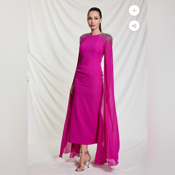 Women Fuchsia Cape Maxi Dress - Picture 4 of 6